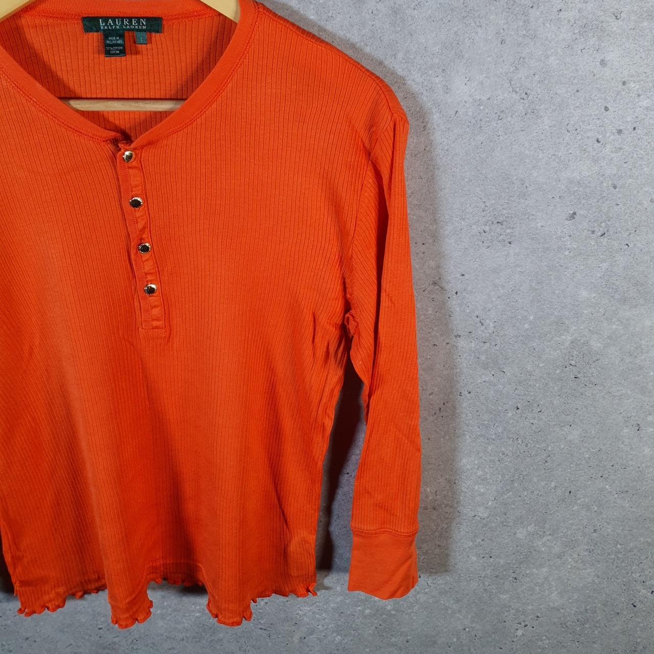 Vintage Ralph Lauren Polo Knit Sweater Womens Large Orange 1/4 Button Cotton Pullover