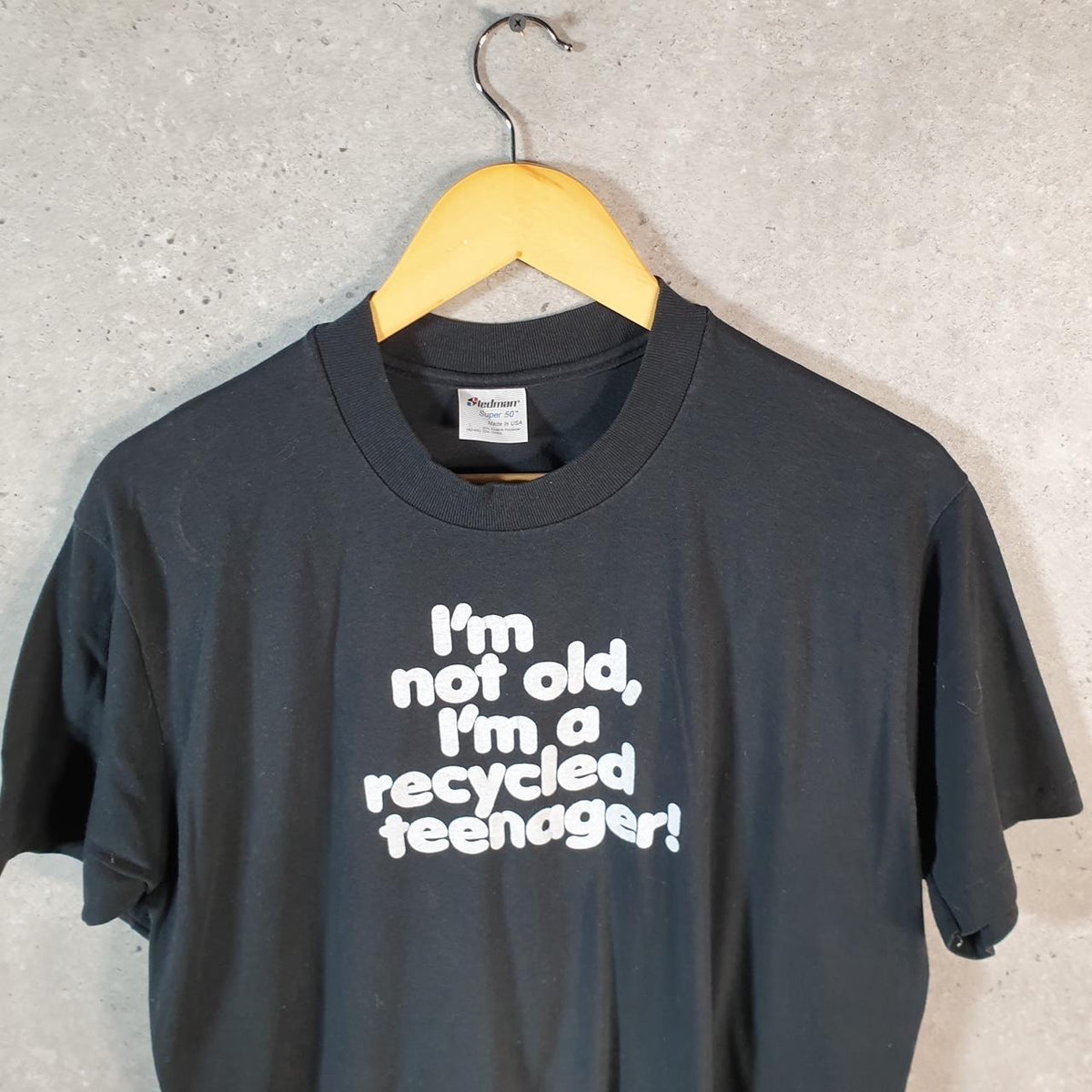 Vintage Stedman Im Not Old 90s USA Single Stitch T Shirt Men’s Large Black C8761