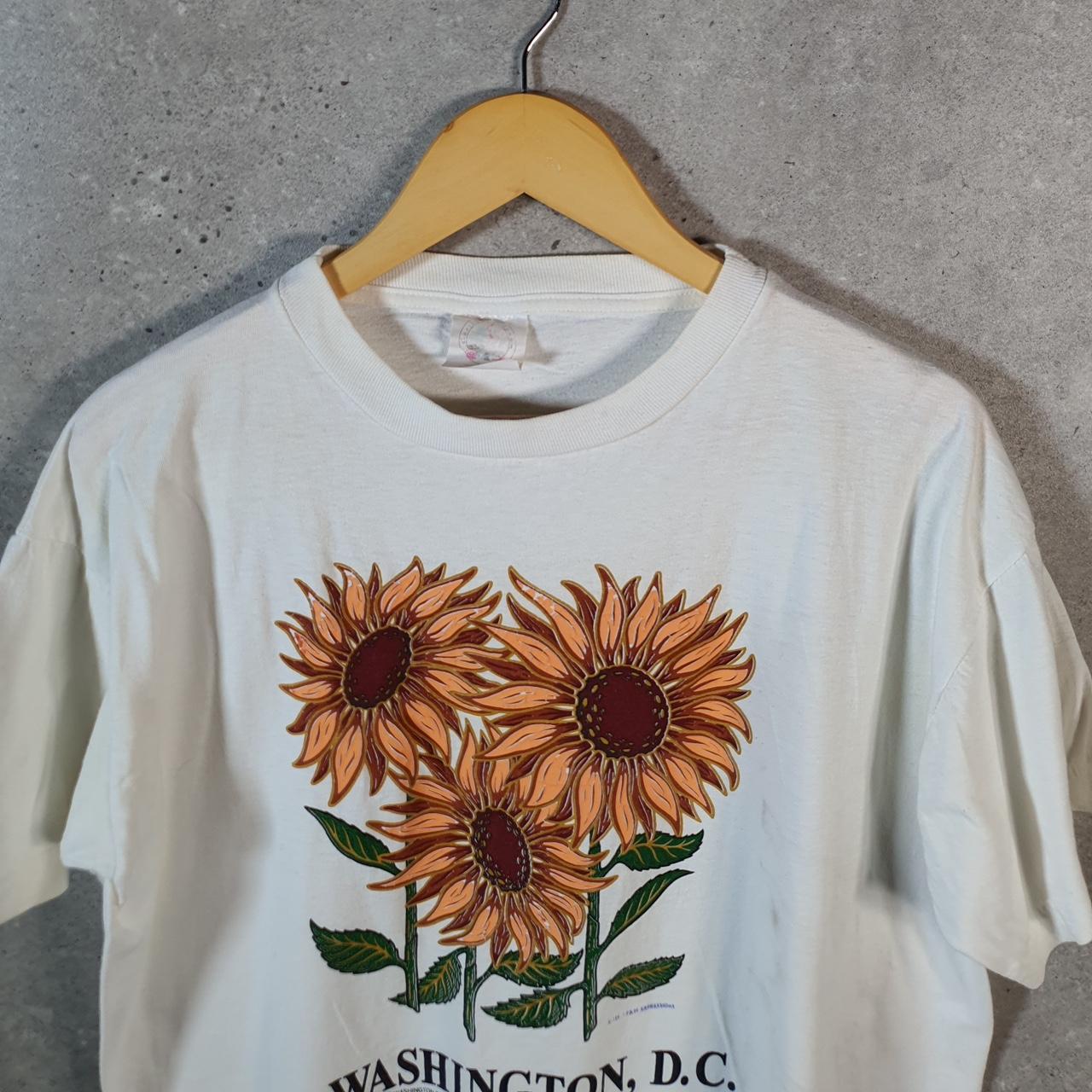 Vintage Washington DC Sunflowers 90s USA Single Stitch T Shirt Men’s Small White C9649