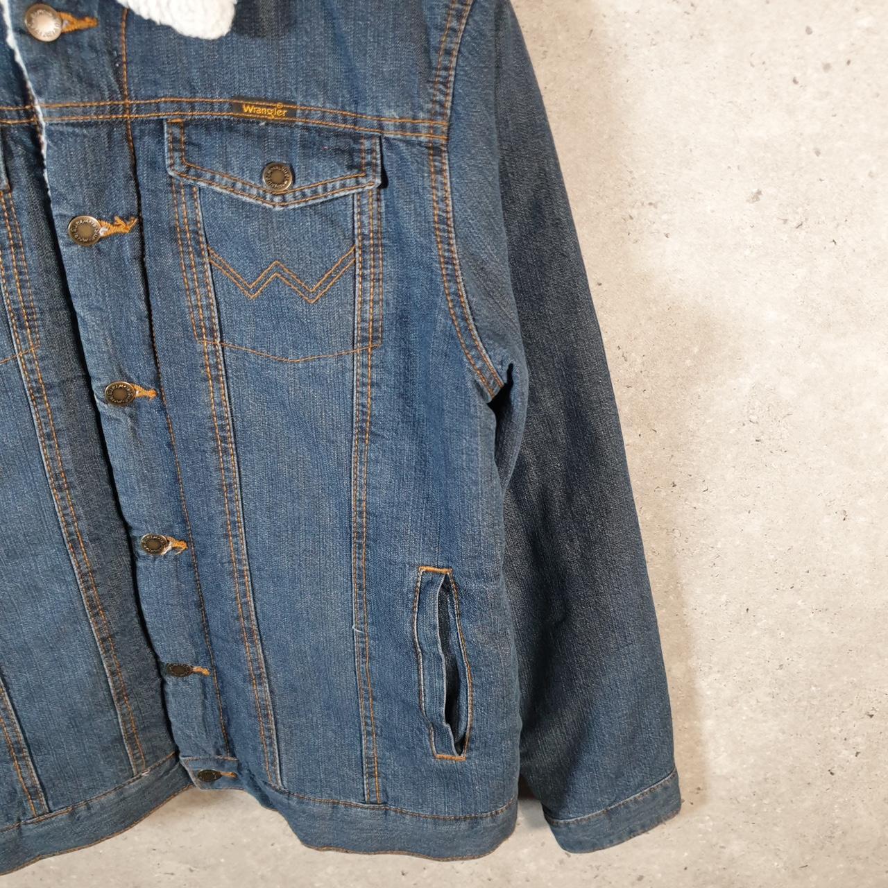 Vintage Wrangler Denim Jean Trucker Sherpa Jacket Womens XL Blue Button Sherling