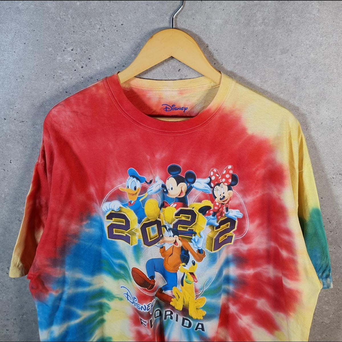 Vintage Disney Land Mickey Mouse Florida 2022 T Shirt Shirt Men’s 2XL Red Tie Dye Graphic C9813