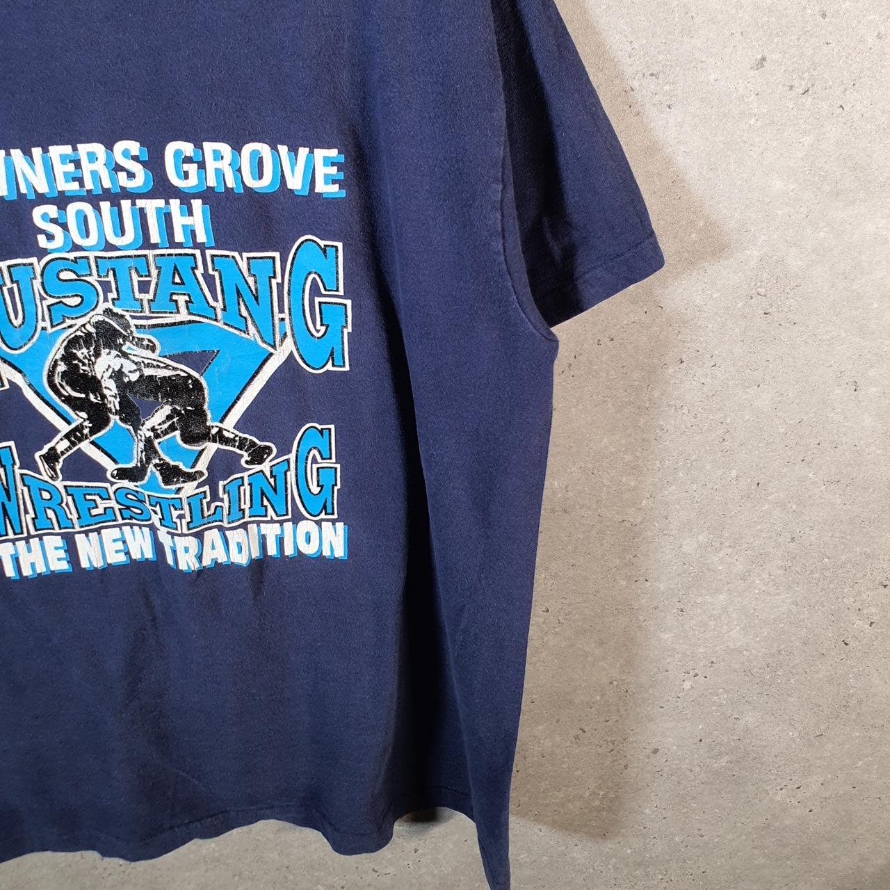 Vintage Fruit of the Loom Mustang Wrestling 90s USA Single Stitch T Shirt Men’s XL Blue