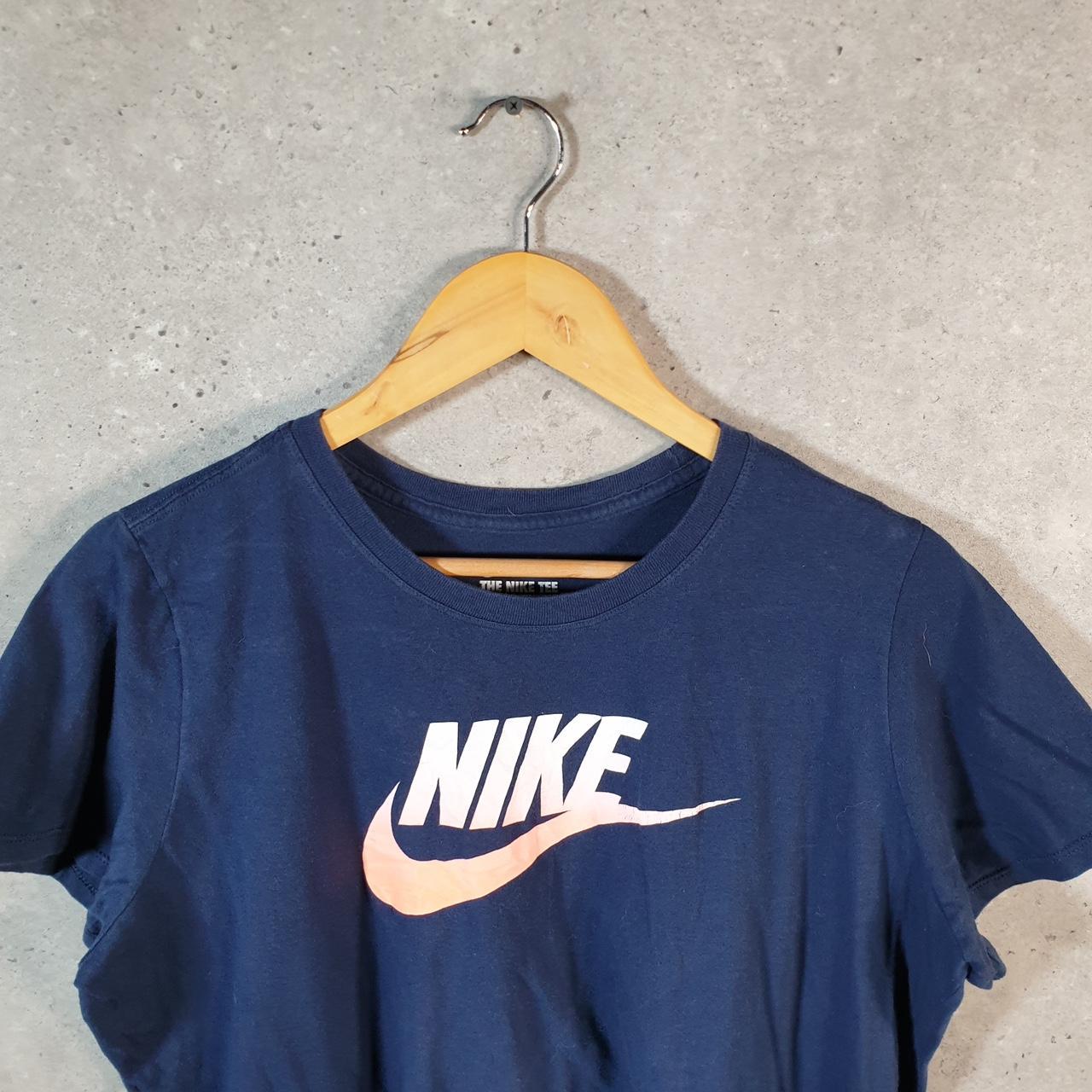 Vintage Nike T Shirt Womens 2XL Blue Printed Single Swoosh Logo Athletic C8287