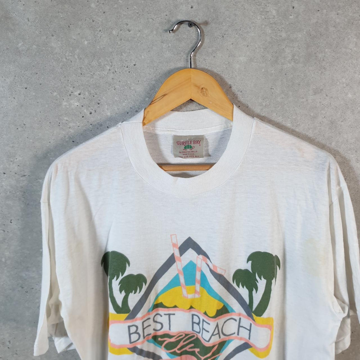 Vintage Turtle Bay Best Beach Malibu Graphic 90s Single Stitch T Shirt Men’s Medium White