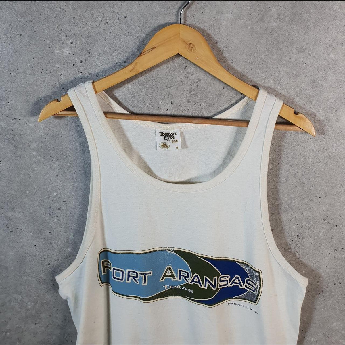 Vintage Tennessee River Fort Aransas 1991 Graphic USA Single Stitch Vest Men’s Medium White
