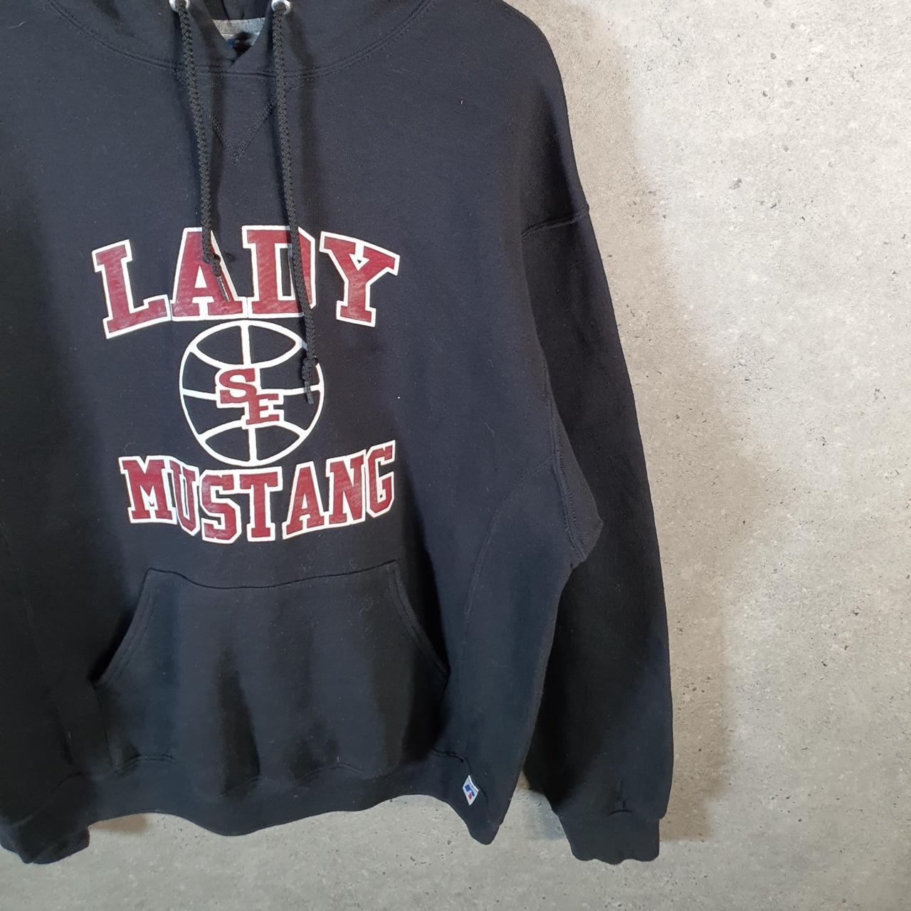 Vintage Russell Athletic Lady Mustang Hoodie Men’s Large Black Pullover Baggy