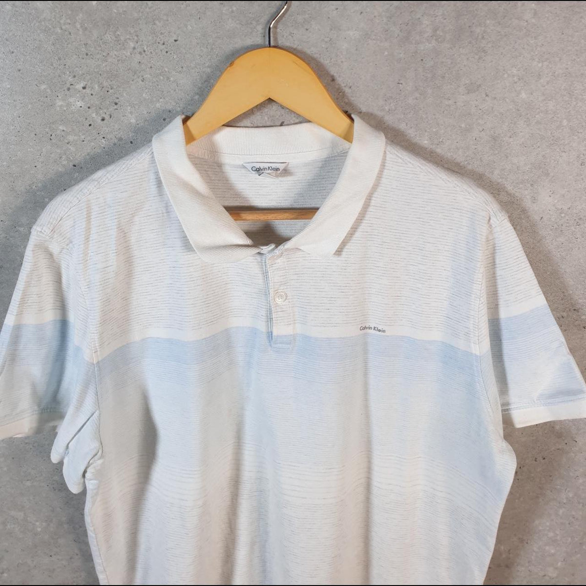 Vintage Calvin Klein Polo Shirt Men’s XL White Striped Classic Fit Embroidered Logo C9940