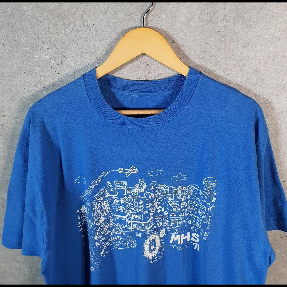 Vintage MHS Class of 1971 Graphic USA 90s Single Stitch T Shirt Men’s Large Blue C9366
