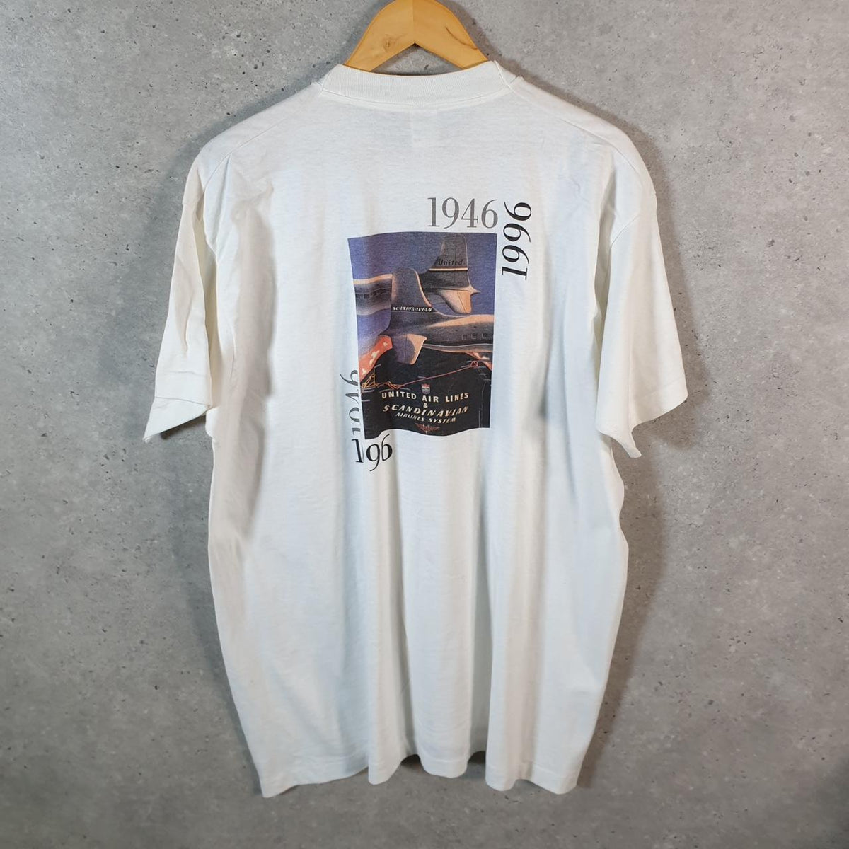 Vintage Fruit of the Loom Scandinavia Airlines 1996 Single Stitch T Shirt Men’s XL White C8009