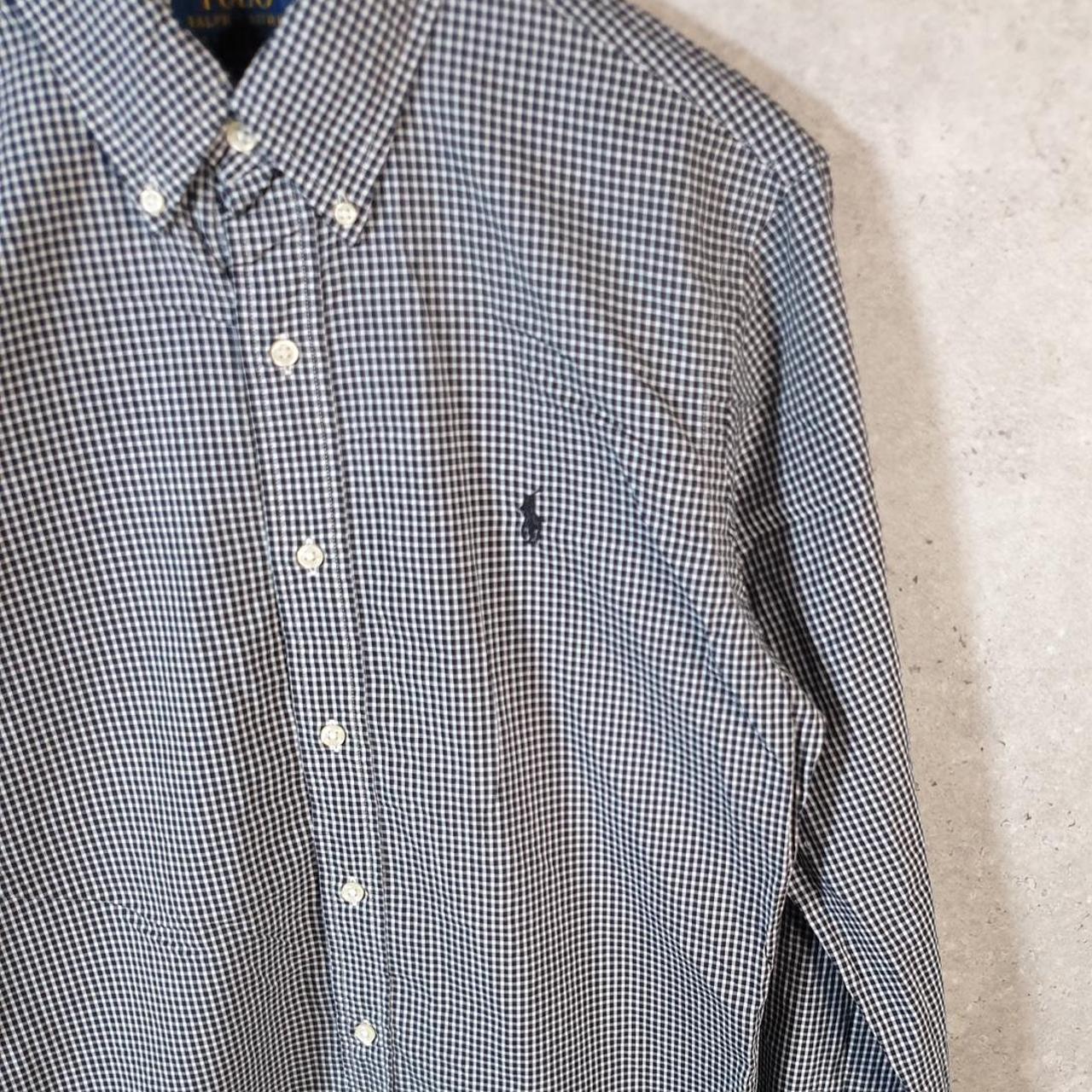 Vintage Ralph Lauren Button Down Shirt Men’s Medium Grey Checkered Slim Fit Cotton Pony