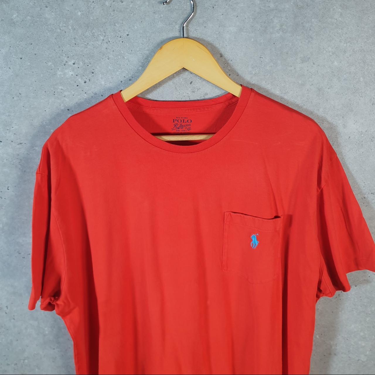 Vintage Ralph Lauren Polo T Shirt Men’s Large Orange Embroidered Custom Fit Pony C9044