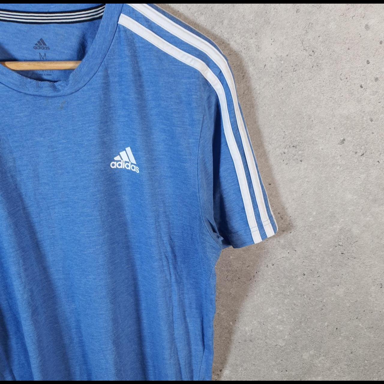 Vintage Adidas ClimaLite T Shirt Men’s Medium Blue Three Stripes Logo Athletic