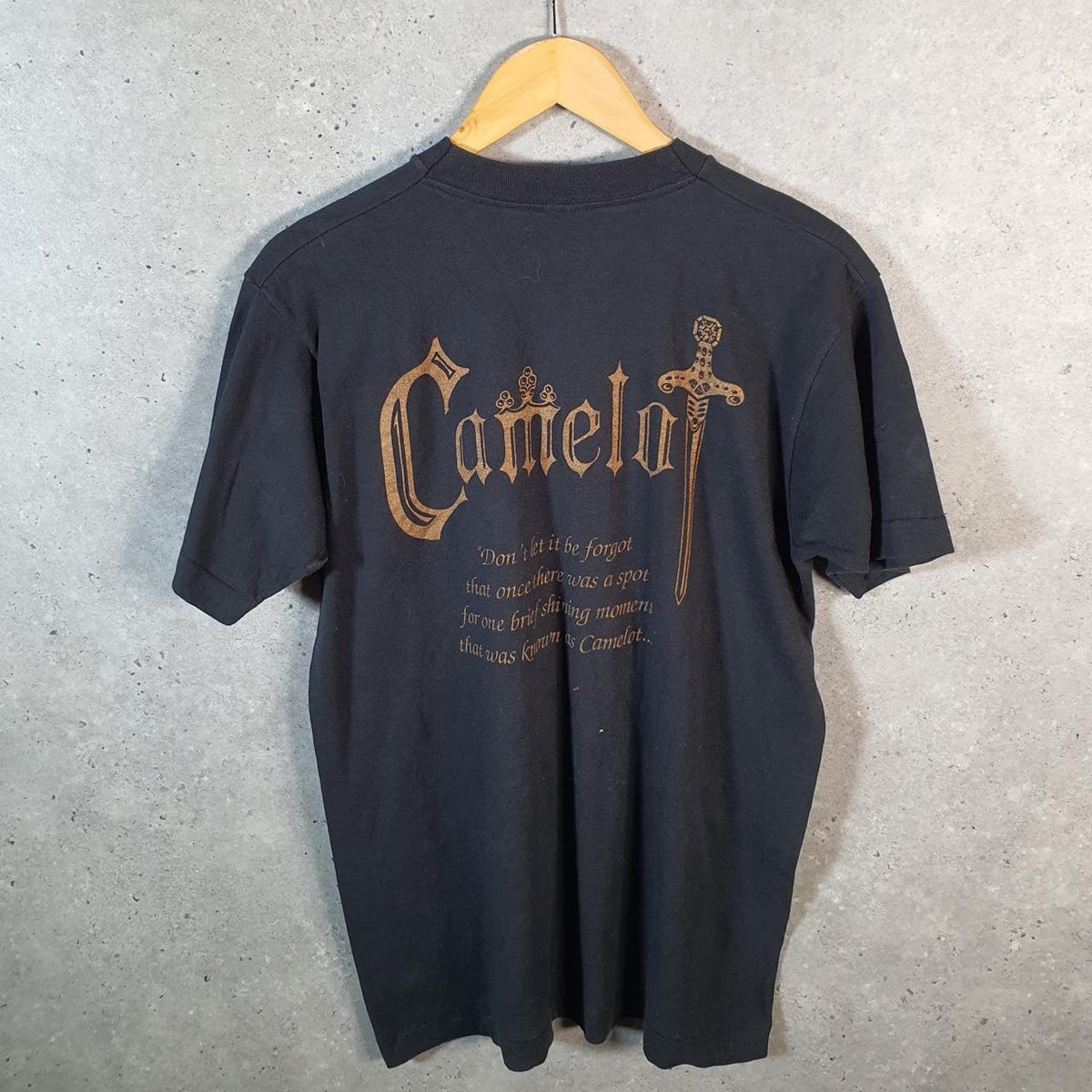 Vintage Fruit of the Loom Robert Goulet Camelot 90s USA Single Stitch T Shirt Mens Medium Black Big Fish Vintage
