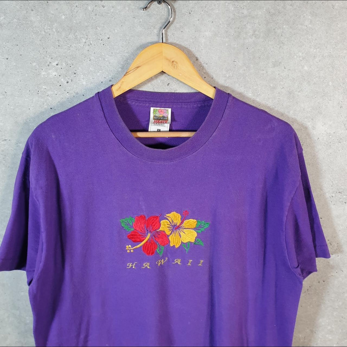 Vintage Fruit of the Loom Hawaii Graphic 90s Single Stitch T Shirt Men’s Large Purple C7907