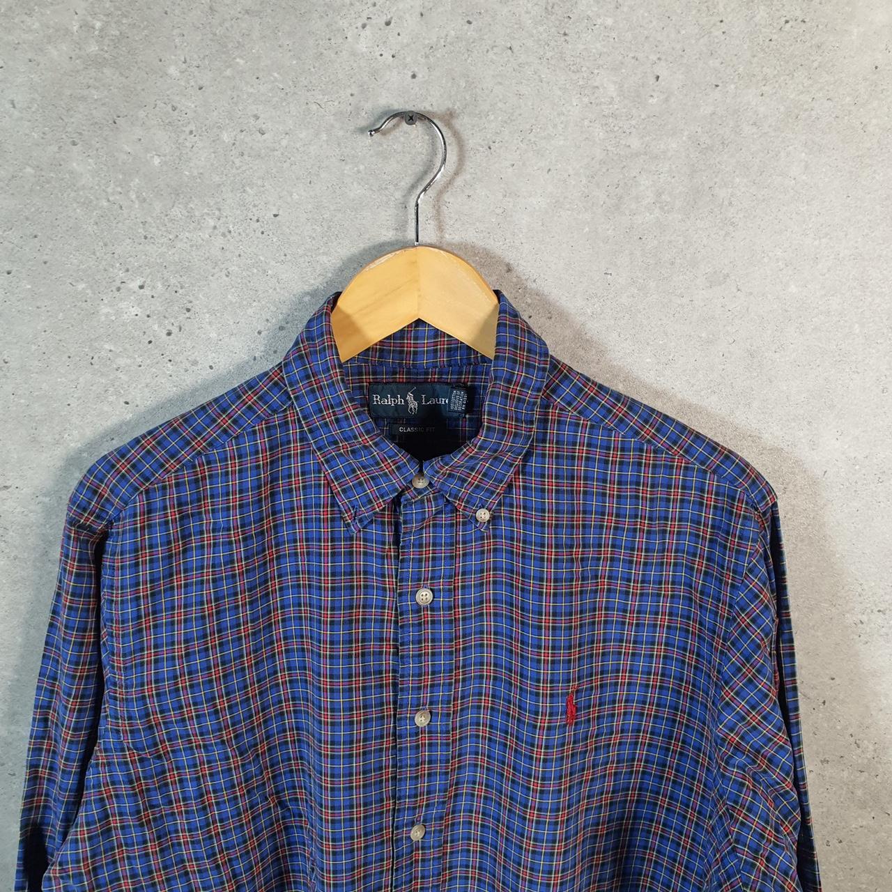 Vintage Ralph Lauren Button Down Shirt Men’s Large Blue Checkered Classic Fit Cotton Pony Big Fish Vintage