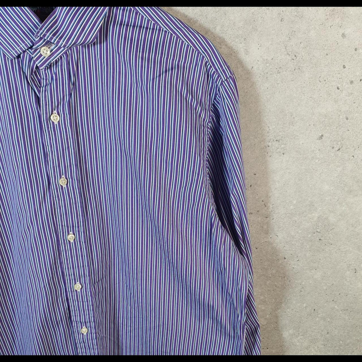 Vintage Ralph Lauren Button Down Shirt Men’s Large Purple Striped Regent Custom Fit Cotton