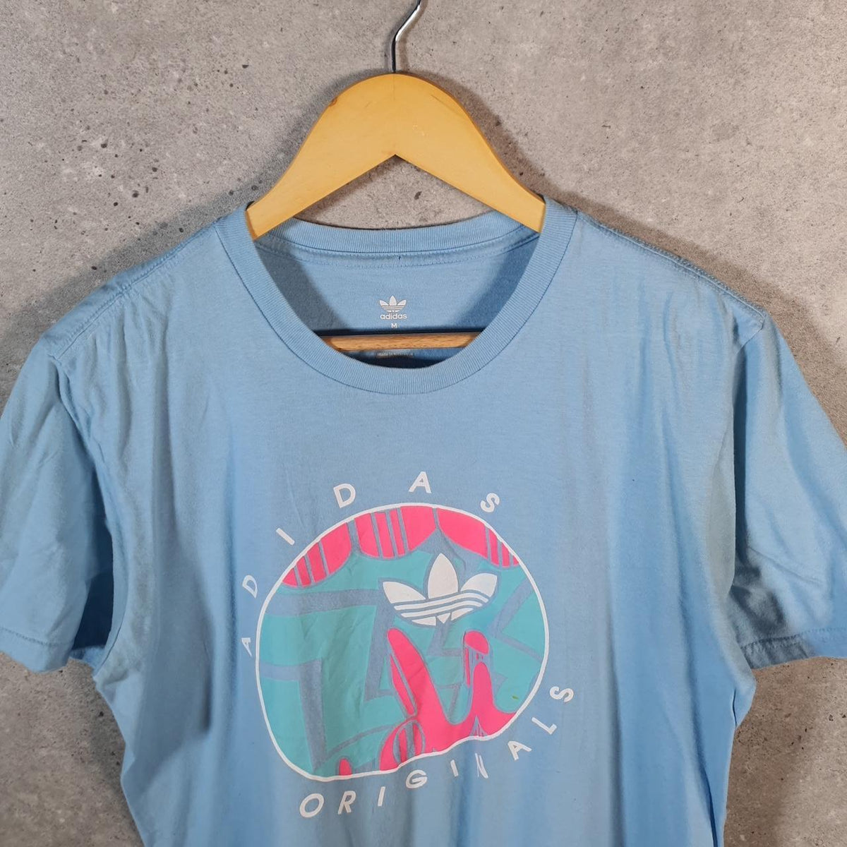 Vintage Adidas Originals Trefoil Spellout T Shirt Shirt Men’s Medium Blue Logo Athletic C9745