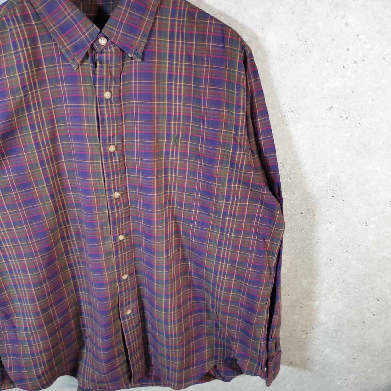 Vintage Ralph Lauren Button Down Shirt Men’s XL Burgundy Checkered Cotton Pony