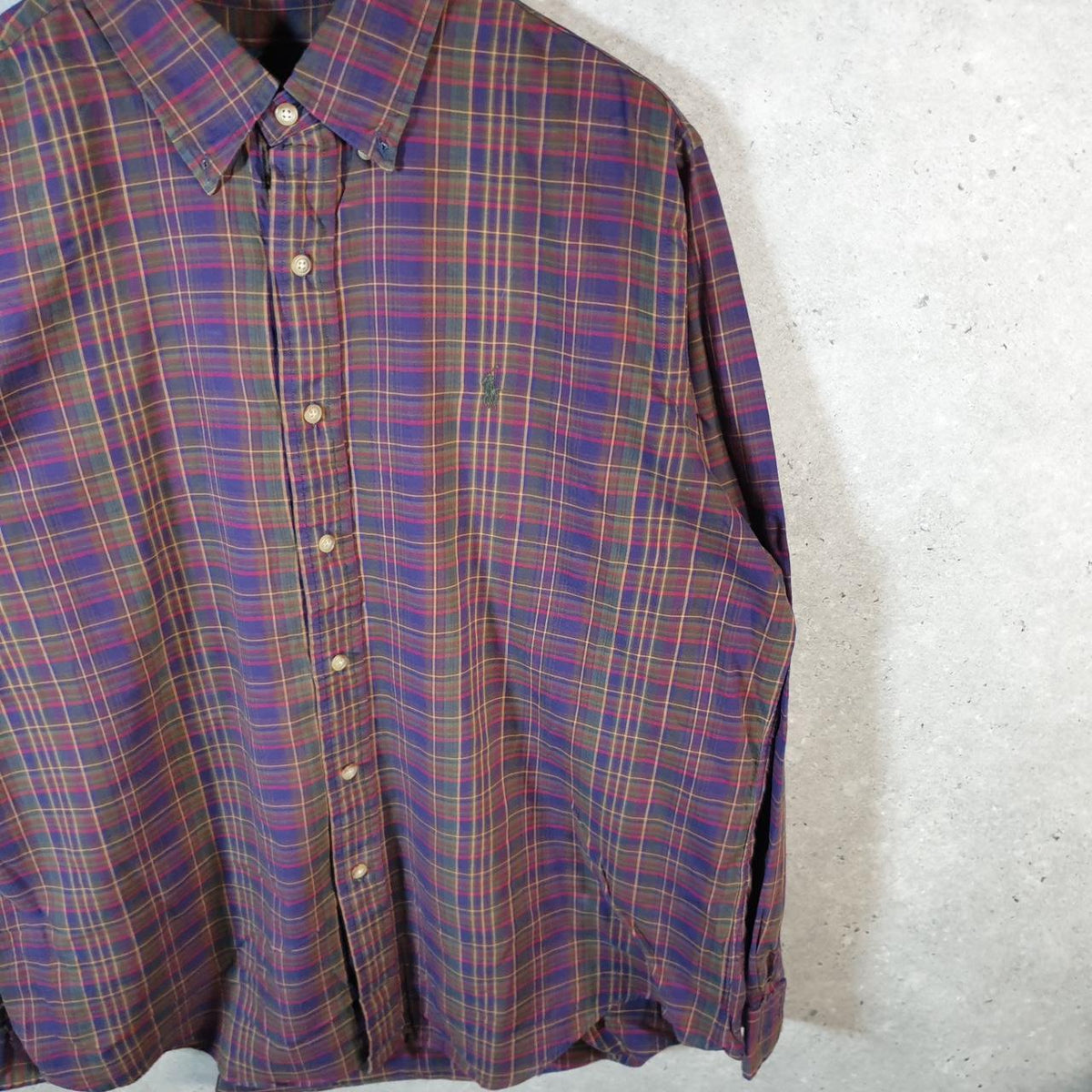 Vintage Ralph Lauren Button Down Shirt Men’s XL Burgundy Checkered Cotton Pony