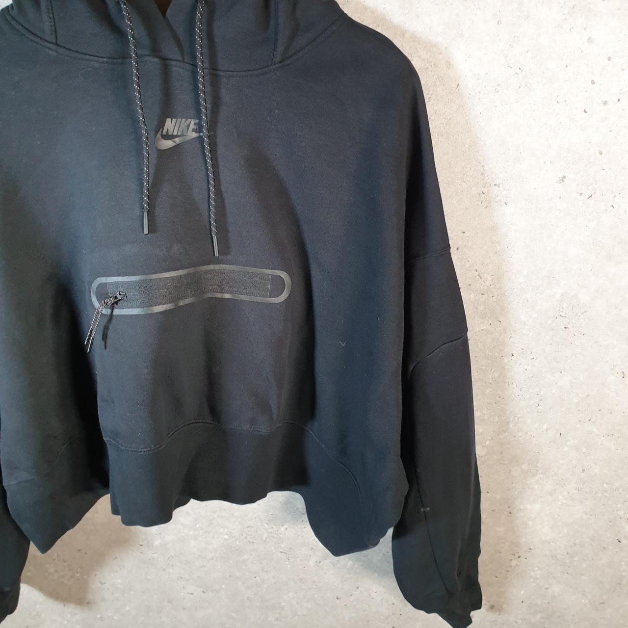 Vintage Nike Tech Cropped Zip Pocket Hoodie Womens Small Black Swoosh Y2K Pullover