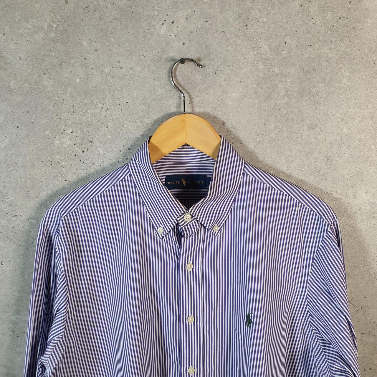 Vintage Ralph Lauren Button Down Shirt Men’s Large Purple Striped Classic Fit Cotton Pony Big Fish Vintage