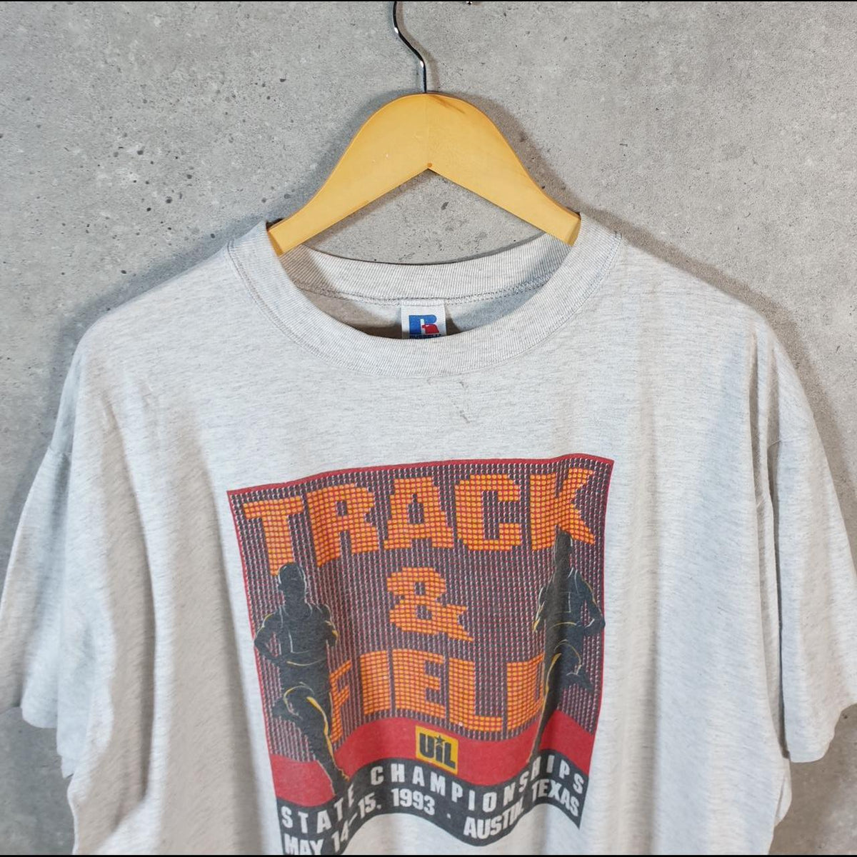 Vintage Russell Athletic Track & Field 1993 Texas USA Single Stitch T Shirt Men’s XL Grey