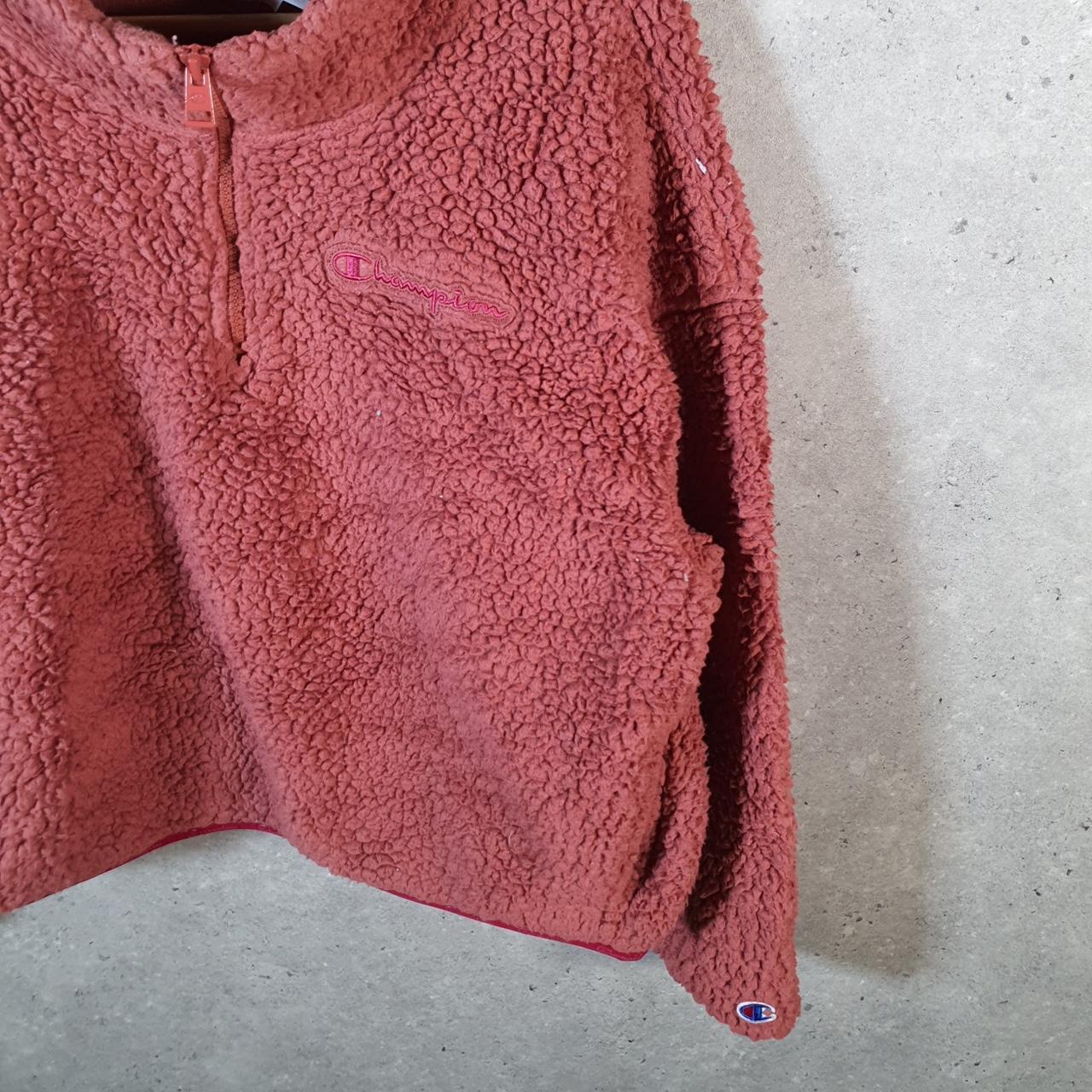 Vintage Champion 1/4 Zip Fleece Sweatshirt Womens Large Pink Teddy Pullover Logo