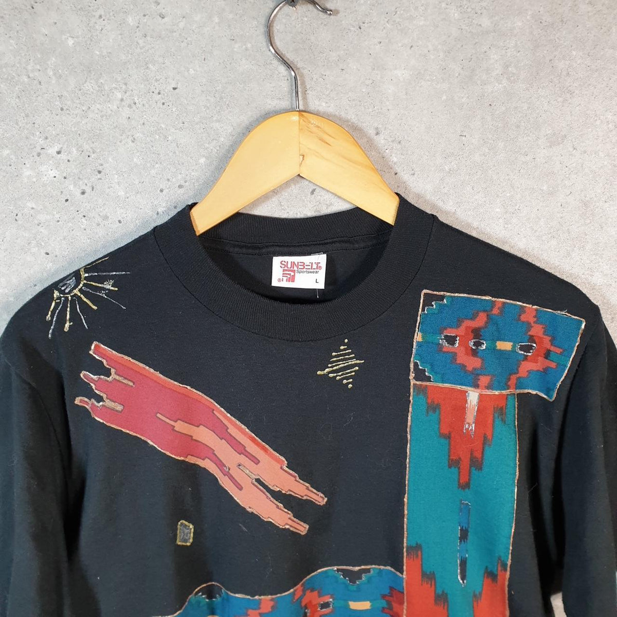 Vintage SunBelt Sportswear Graphic 90s Single Stitch T Shirt Men’s Large Black