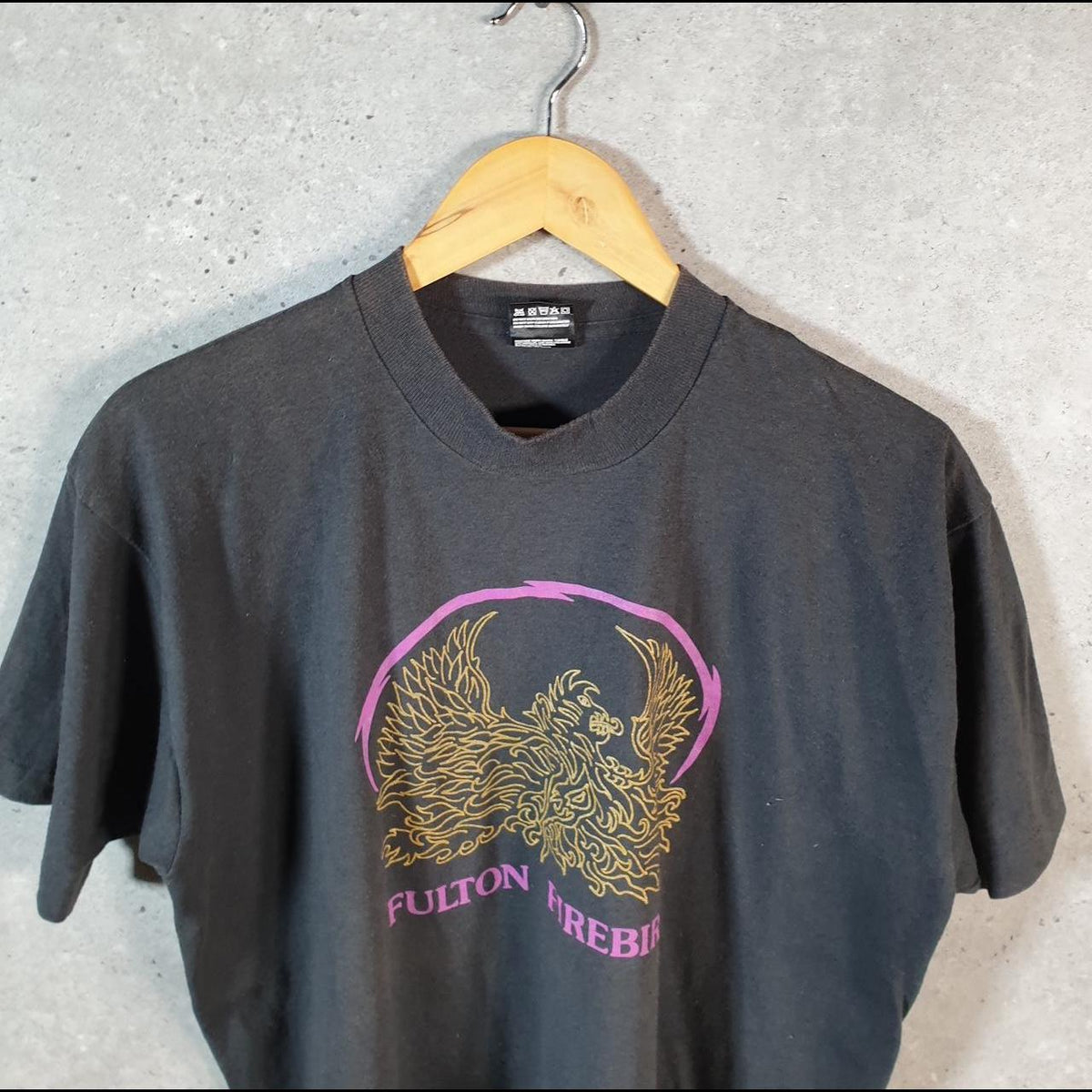Vintage Fruit of the Loom Fulton Firebirds 90s Single Stitch T Shirt Men’s Large Black C8135
