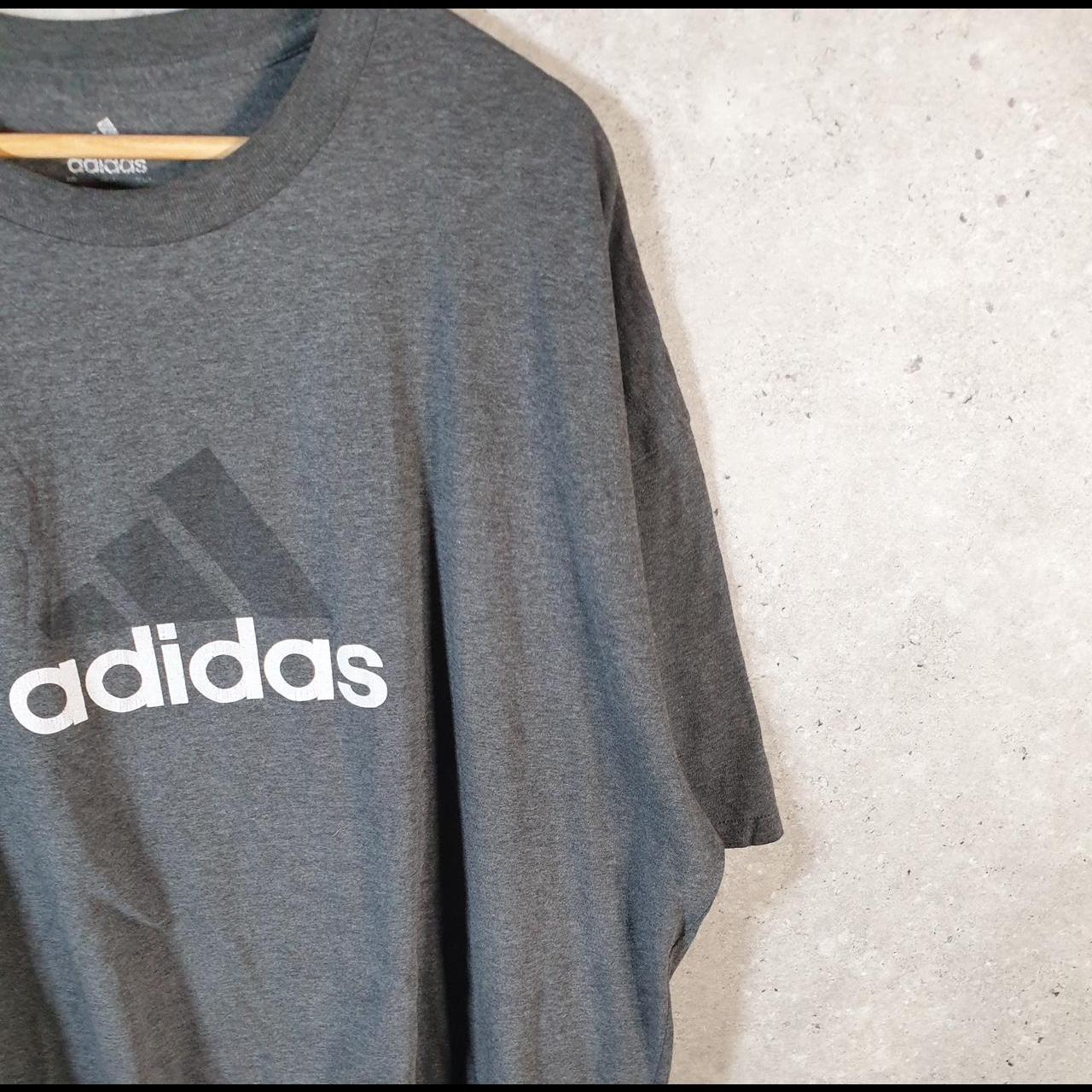 Vintage Adidas Spellout T Shirt Men’s 2XL Grey Three Stripes Logo Athletic