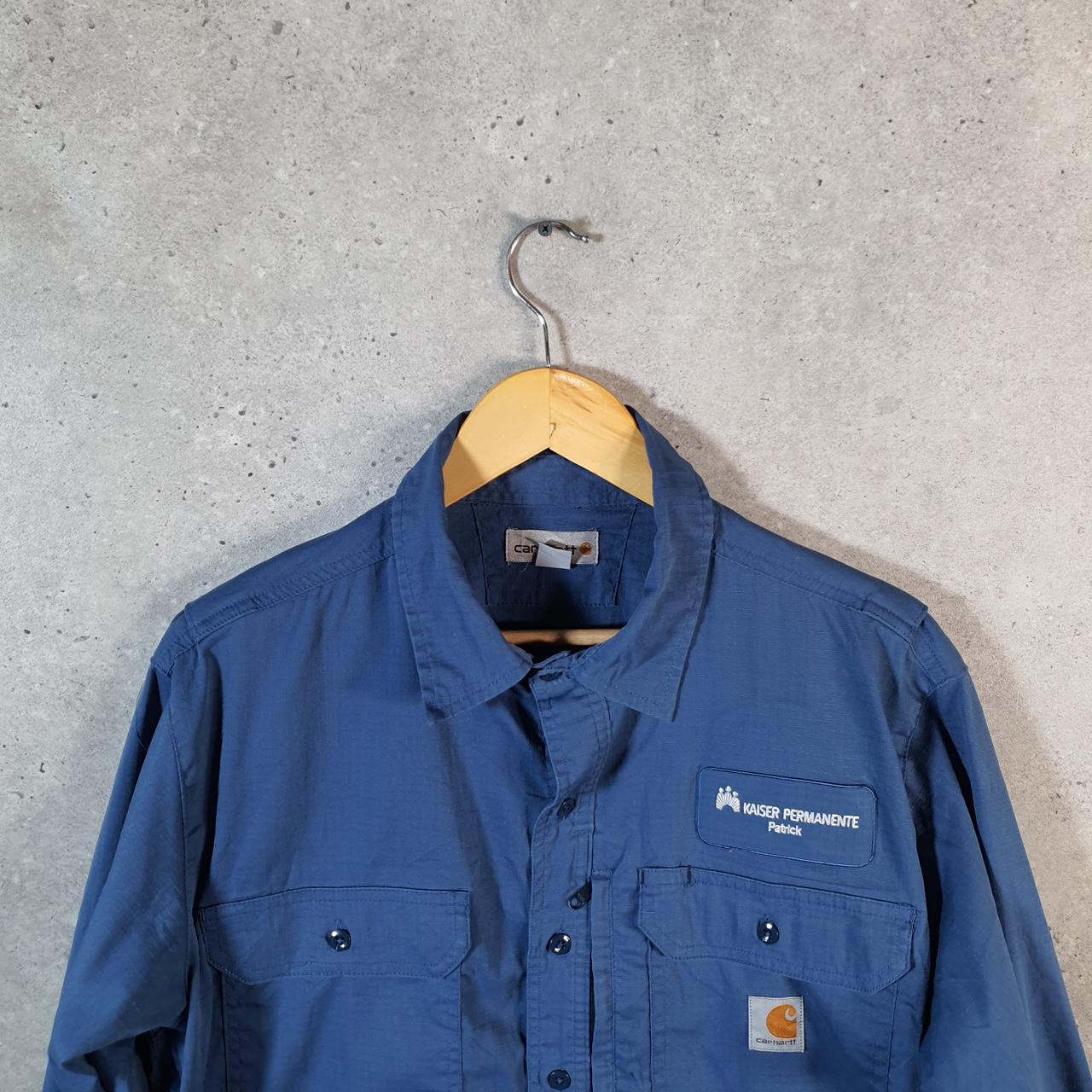 Vintage Carhartt Shirt Button Down Mens Large Blue Long Sleeve Chore Utility Relaxed Big Fish Vintage