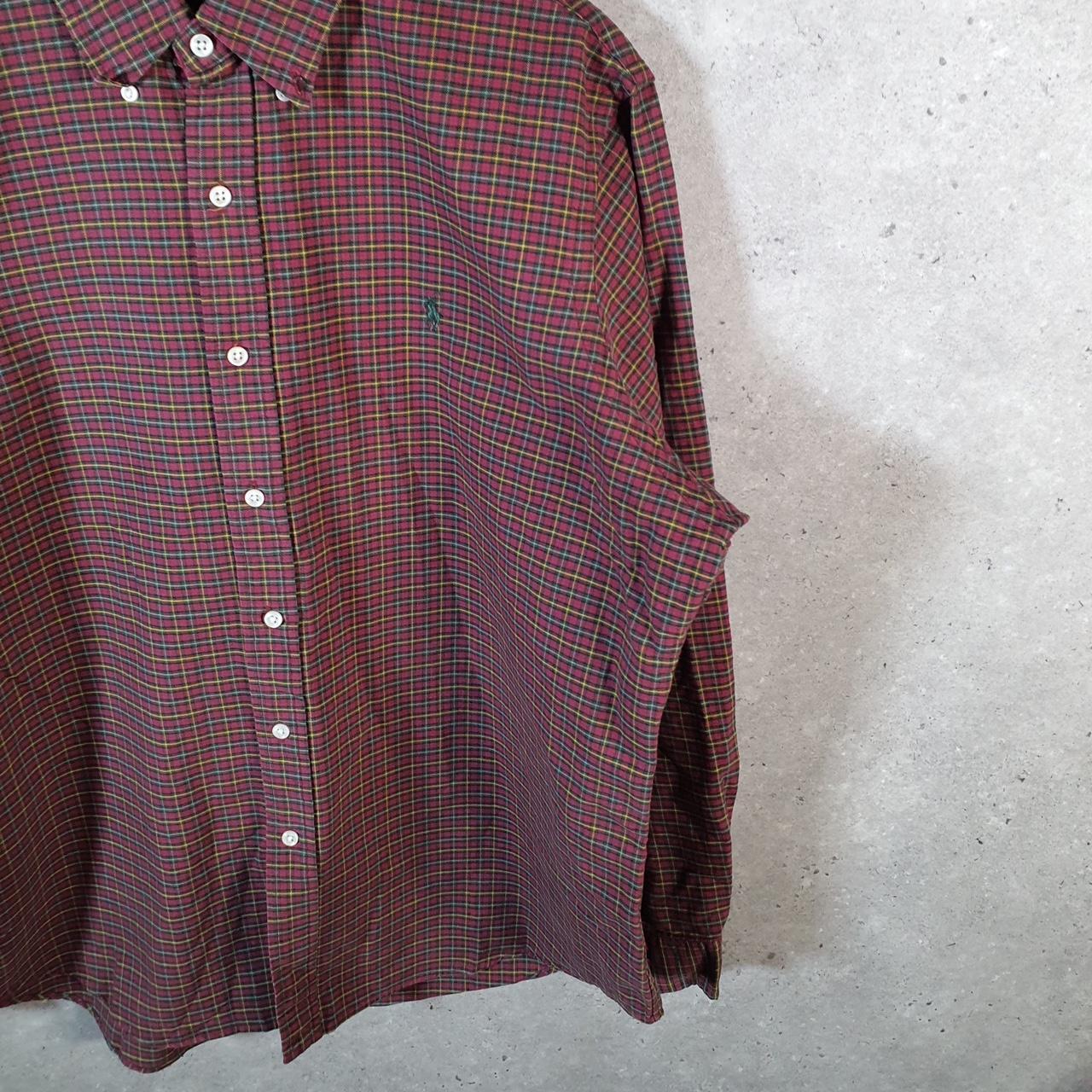 Vintage Ralph Lauren Button Down Shirt Men’s XL Burgundy Checkered Cotton Pony
