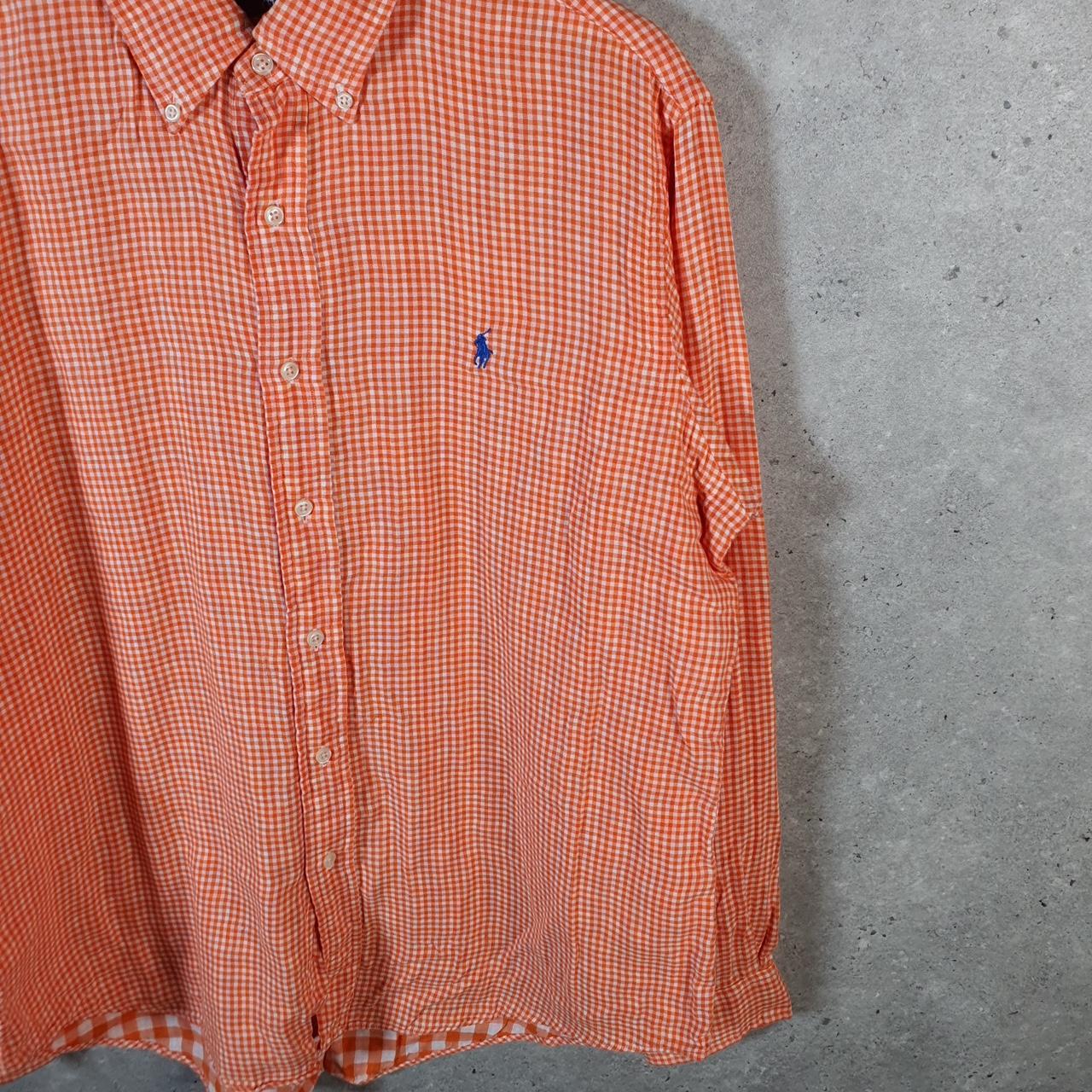 Vintage Ralph Lauren Button Down Shirt Men’s Large Orange Checkered Custom Fit Pony