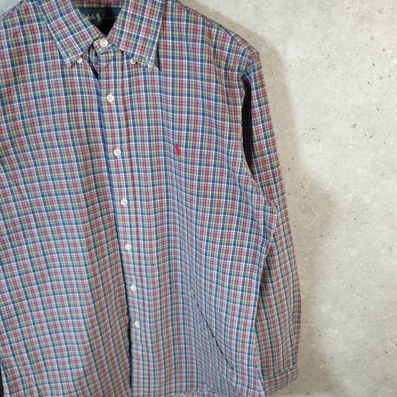 Vintage Ralph Lauren Button Down Shirt Men’s Medium Blue Checkered Custom Cotton Pony
