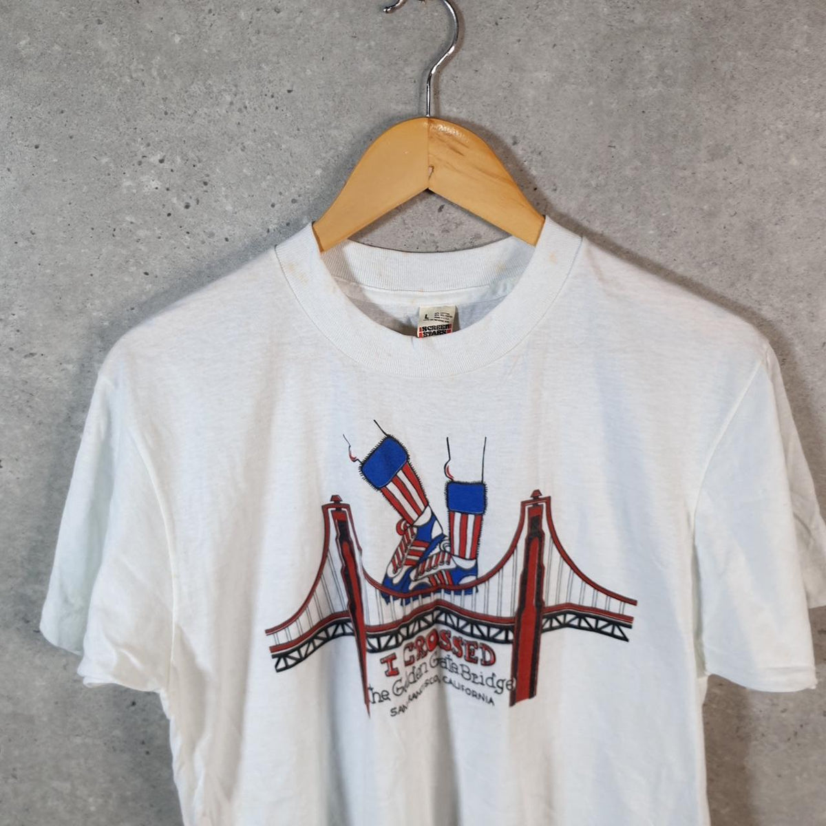 Vintage Screen Stars Best Golden Gate Bridge San Francisco USA Single Stitch T Shirt Men’s Large White Big Fish Vintage