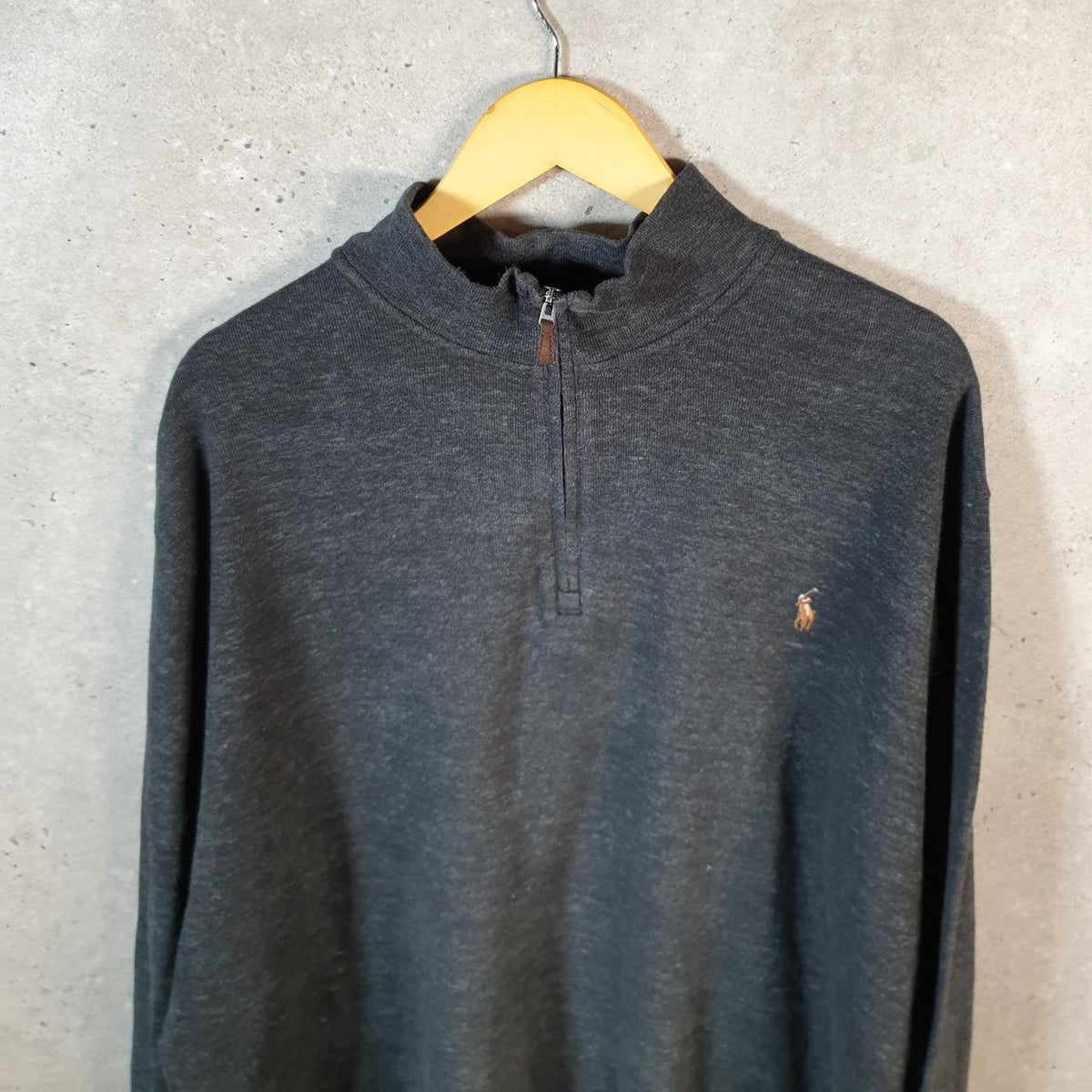 Vintage Ralph Lauren Polo 1/4 Zip Sweatshirt Men’s XL Tall Grey Cotton Pullover Pony