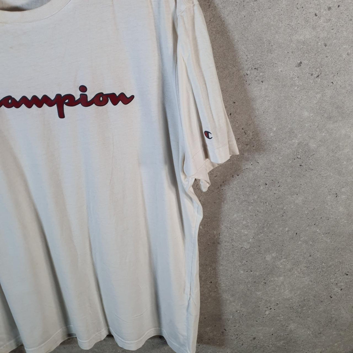 Vintage Champion Spellout T Shirt Men’s XL White Casual USA Athletic