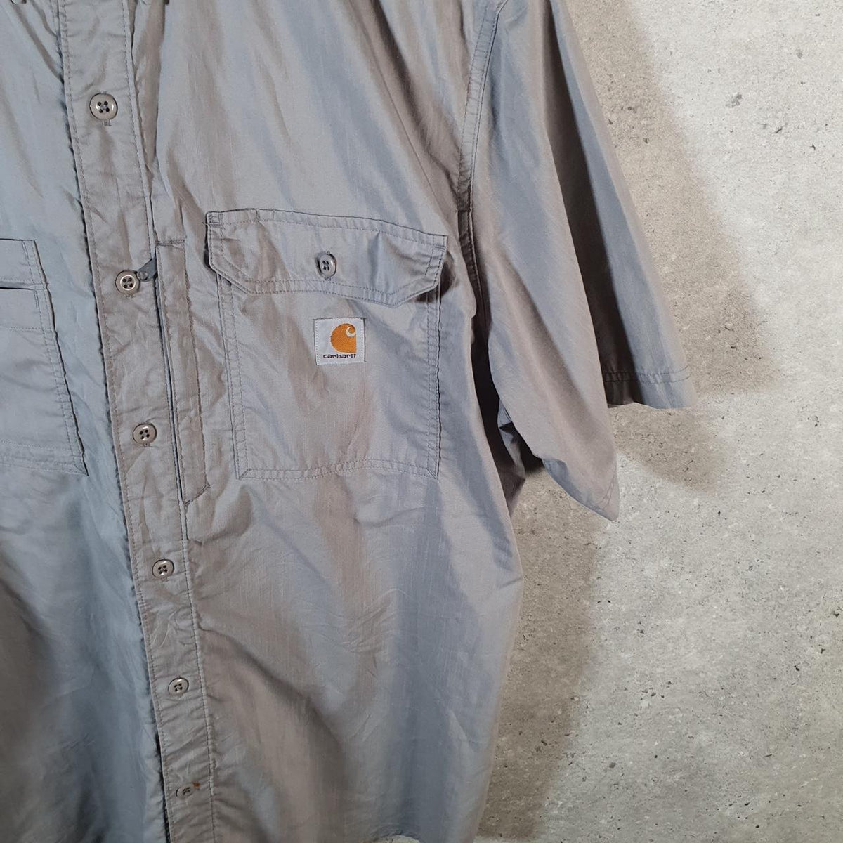 Vintage Carhartt Shirt Button Down Mens XL Grey Short Sleeve Chore Utility Relaxed