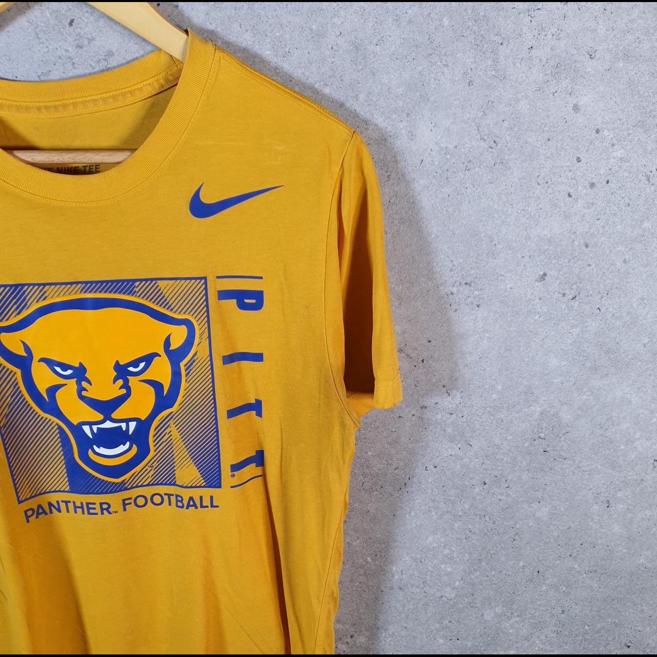 Vintage Nike Dri Fit Panther Pitt Football T Shirt Men’s Small Yellow Spellout Swoosh Athletic