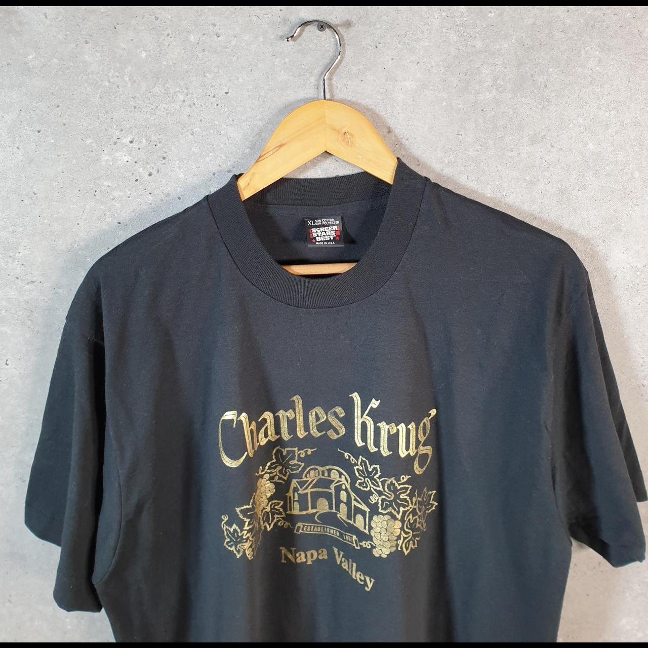 Vintage Screen Stars Charles Krug Napa Valley 90s USA Single Stitch T Shirt Men’s XL Black C8008