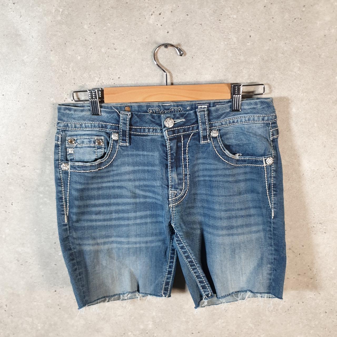 Vintage Miss Me Baggy Y2K Hip Hop Jeans Shorts Jorts Womens W29 Blue Denim Low Rise