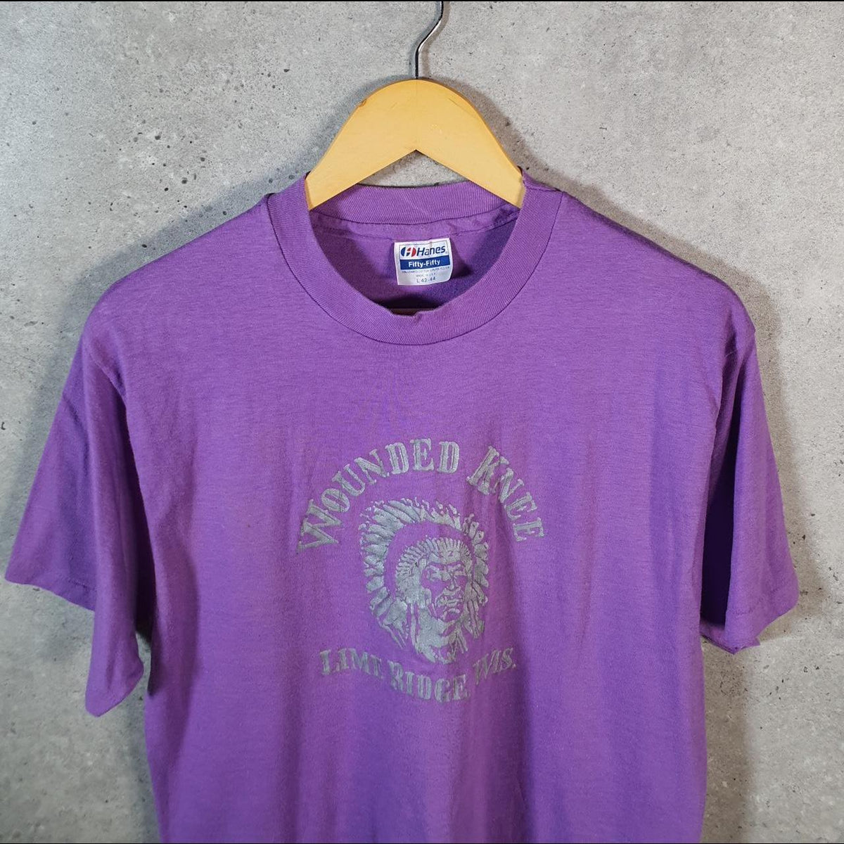 Vintage Hanes Wounded Knee Limeridge 90s Single Stitch T Shirt Men’s Large Purple C9543