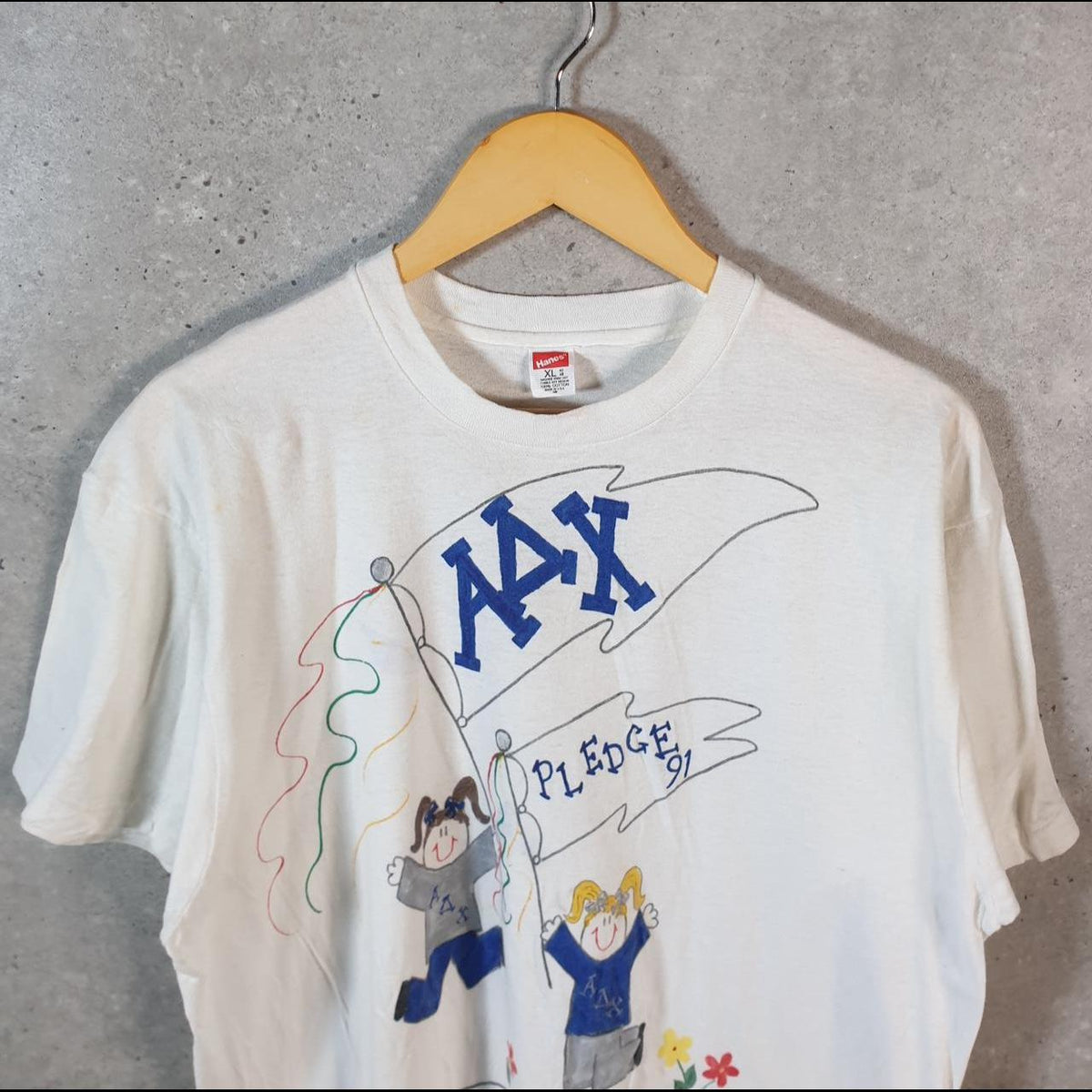Vintage Hanes AAX Pledge 1991 USA Single Stitch T Shirt Men’s XL White C9438