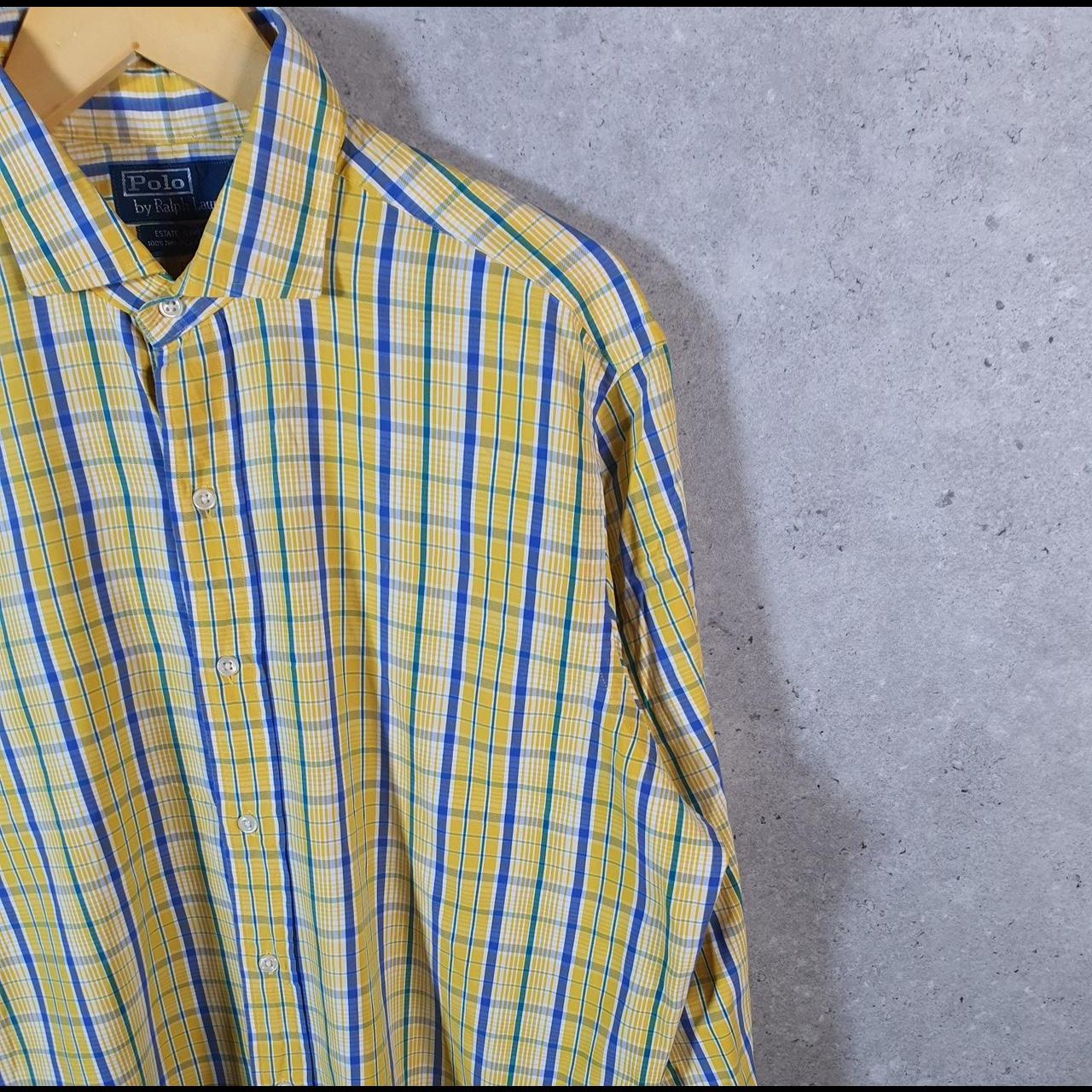 Vintage Ralph Lauren Button Down Shirt Mens Large Yellow Checkered Estate Sport