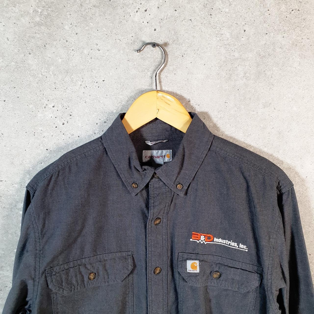 Vintage Carhartt Shirt Button Down Mens Medium Grey Long Sleeve Chore Utility Relaxed Big Fish Vintage