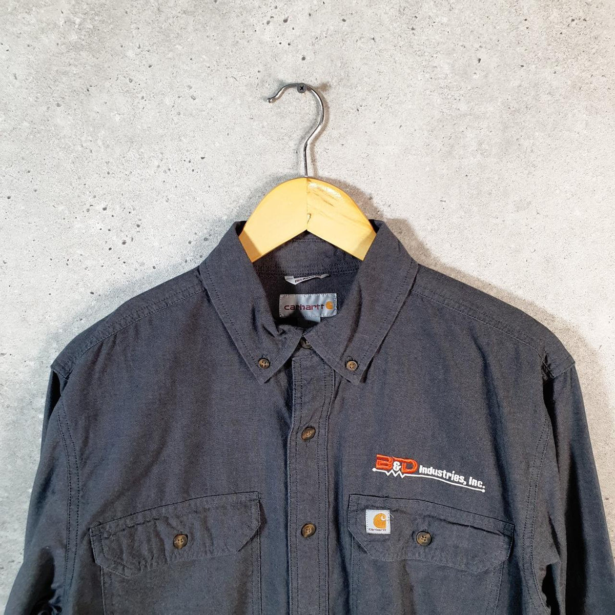 Vintage Carhartt Shirt Button Down Mens Medium Grey Long Sleeve Chore Utility Relaxed Big Fish Vintage