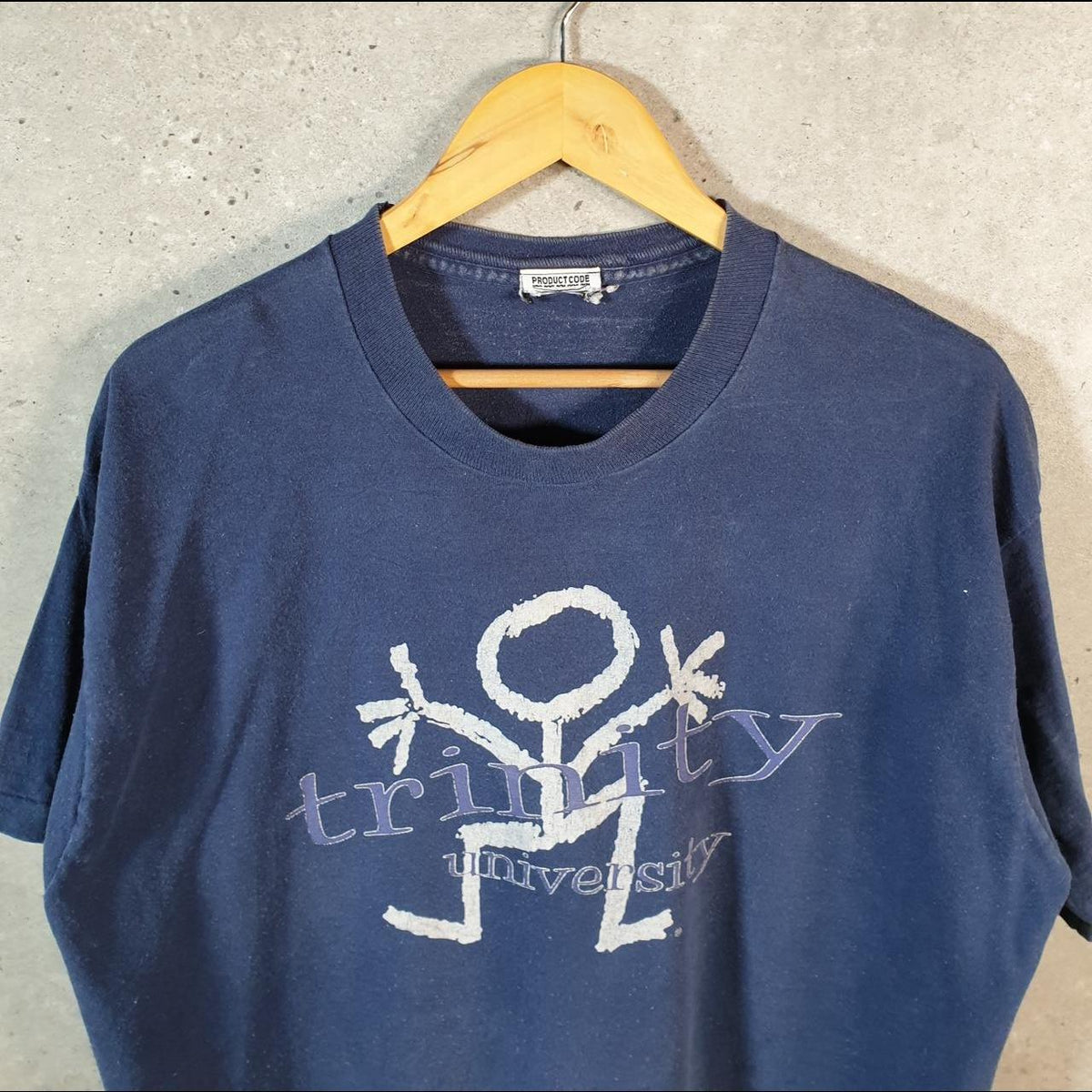 Vintage Trinity University Graphic USA 90s Single Stitch T Shirt Men’s Medium Navy Blue C8069