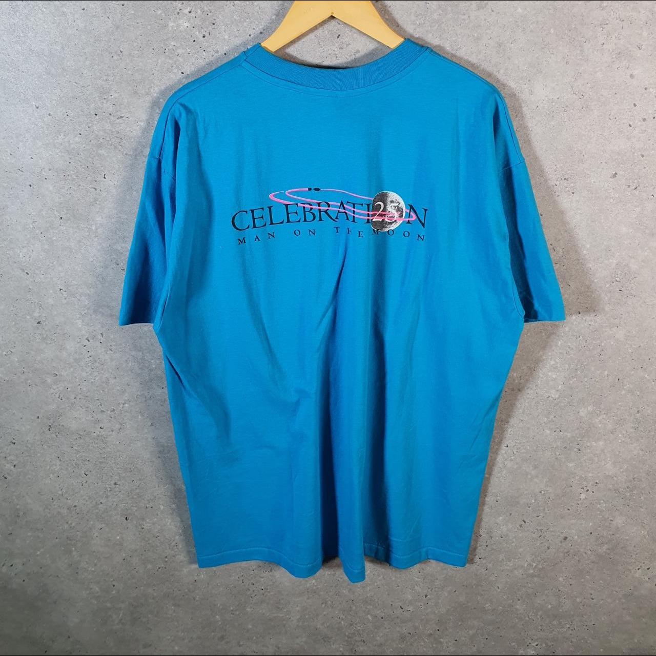 Vintage Hanes Space Centre Houston Man On Moon 90s USA Single Stitch T Shirt Men’s XL Blue