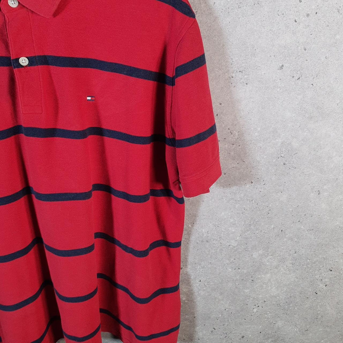 Vintage Tommy Hilfiger Polo Shirt Men’s XL Red Striped Performance Fit Embroidered Logo