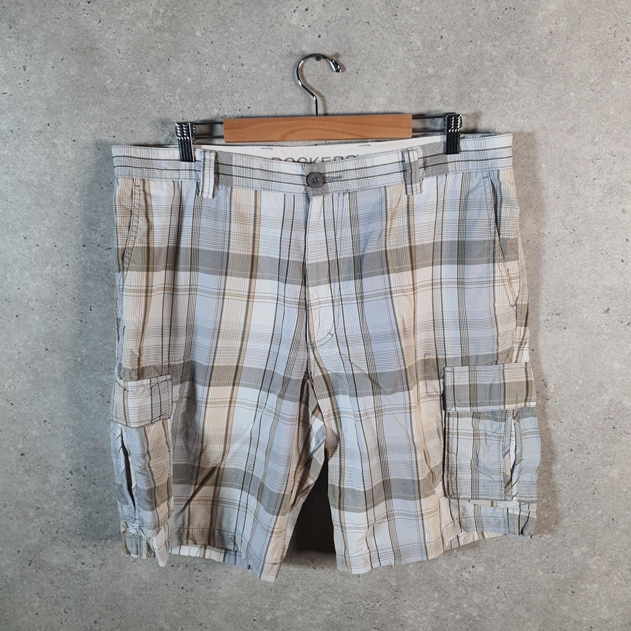 Vintage Dockers Chino Shorts Jorts Cargo Men’s W38 Grey Checkered Baggy Cotton A4237